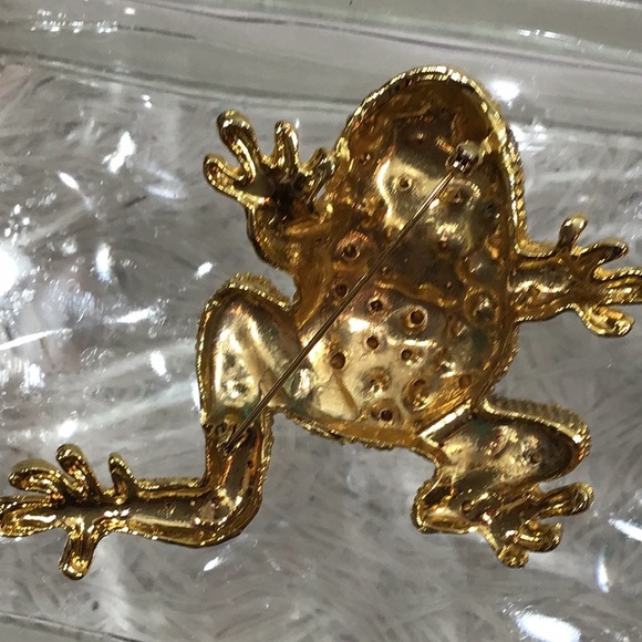 Vintage large rhinestone encrusted gold frog pin brooch - Picture 4 of 11
